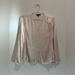 Banana Republic Soft beige silk satin Pleated smocked balloon sleeve Blouse top